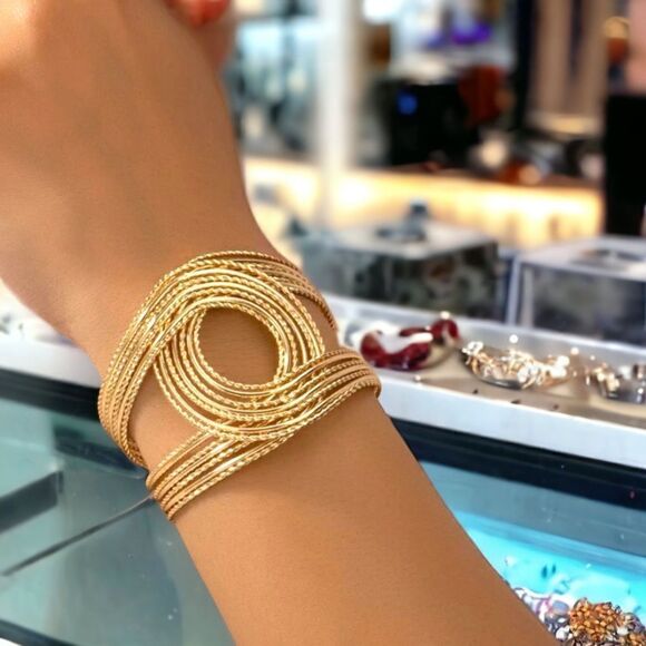 Gold Cuff Bangle Bracelet l New - Picture 1 of 9
